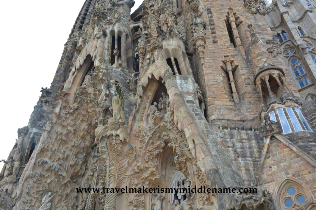 The facade of La Sagrada Familia cathedral in Barcelona, Spain