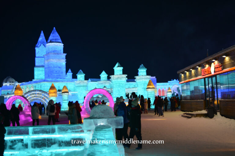 Buildings made of ice at the Harbin International Ice Sculpture Festival. Photo credit: Author