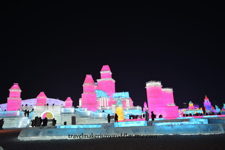 Buildings made of ice at the Harbin International Ice Sculpture Festival. Photo credit: Author