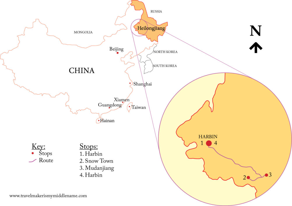 Map of north east China tour itinerary